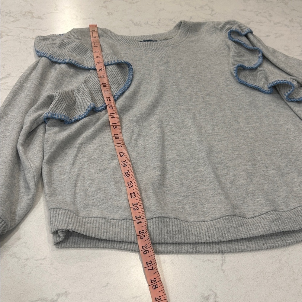 Democracy Brushed Sweater Knit Ruffled Top Light Heather‎ Gray Blue Ruffle Trim - Picture 10 of 15